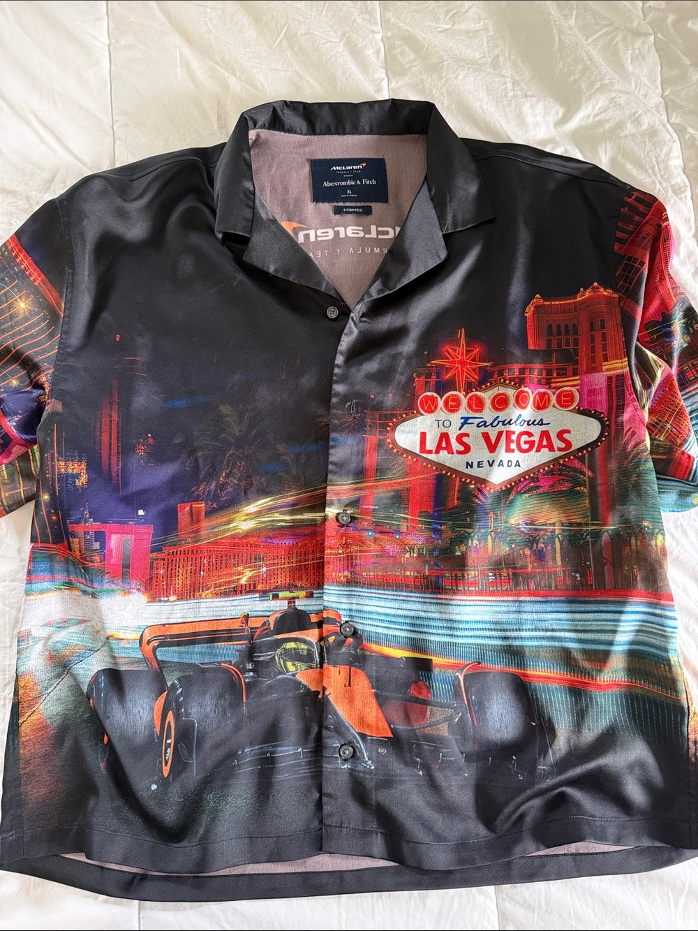 Abercrombie & Fitch Black Multicolor Las Vegas Neon Print Button-Down Shirt